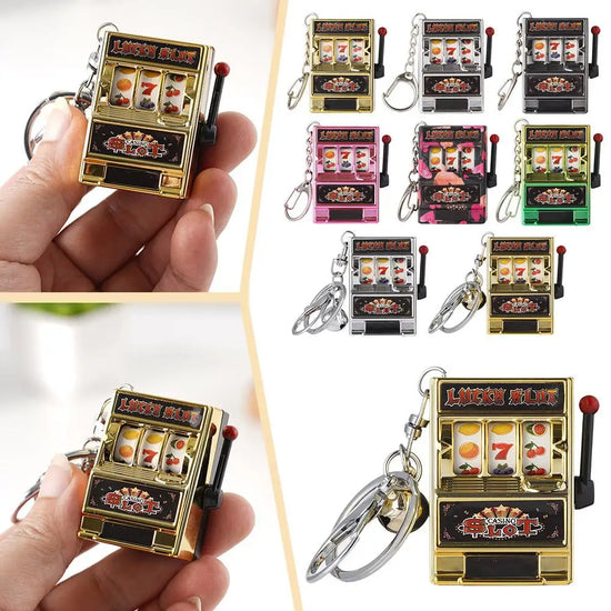 Portachiavi creativo mini slot machine, gioco della lotteria, ciondolo, giocattolo di simulazione, accessorio regalo.